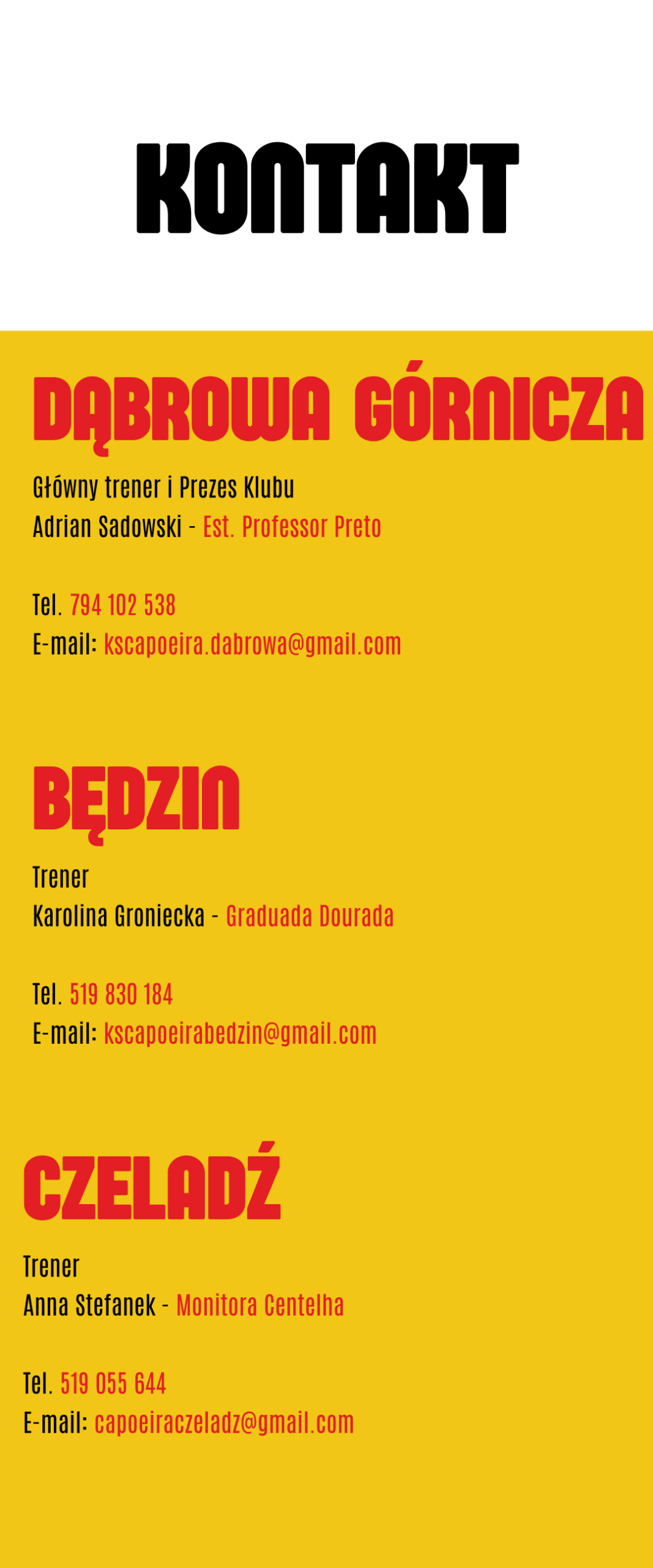 Kontakt KS Capoeira - Dąbrowa Górnicza, Będzin i Czeladź